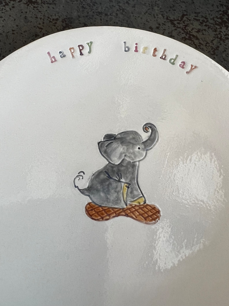 Personalized Ceramic Elephant Birthday Plate, Custom Colorful Dessert Plate for Kids and Adults, Hand Built Ceramic Plate , Birthday Gift image 6