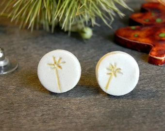 Botanial Ceramic Earrings Flower Porcelain Ginger and White Palm Tree Studs Natural Every Day Jewelry Dangle Earrings