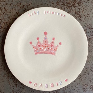 Custom Colorful Birthday Plate for Girls, Pink Crown, Flower Girl, Birthday Cake, Mermaid Hand Built Ceramic Plate , Newborn Gifts