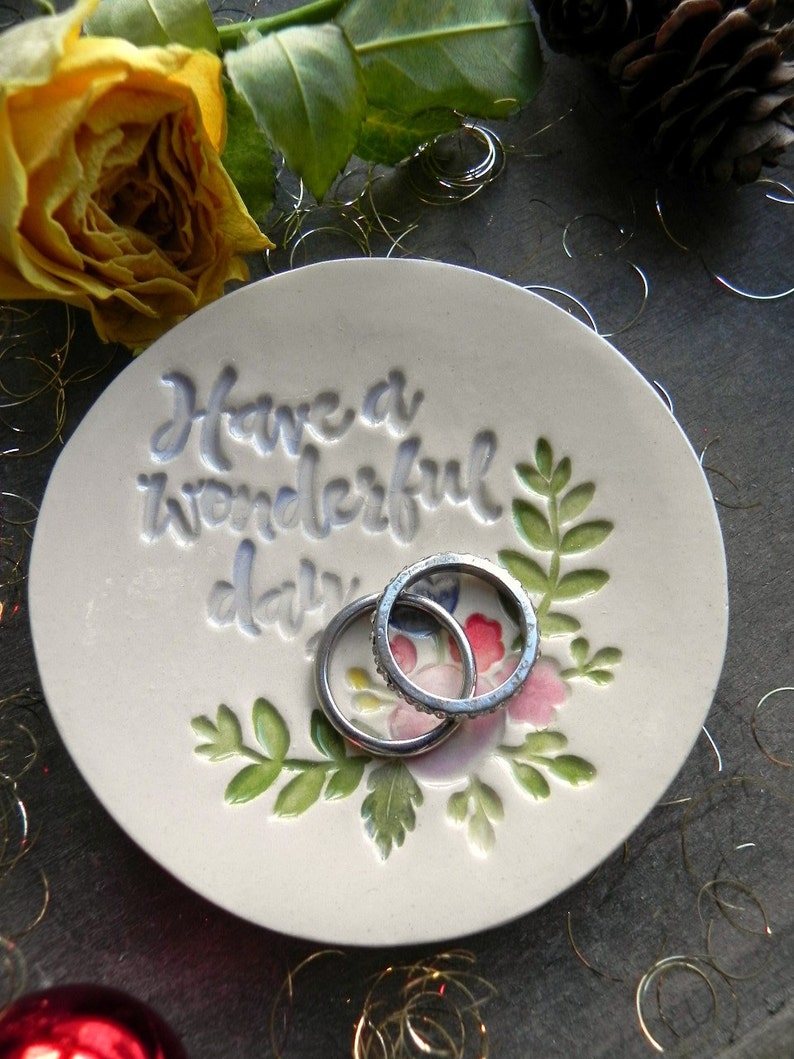 Flower Ring Dish Good Day Ceramic Plate Leaf Ceramic Jewelry Etsy