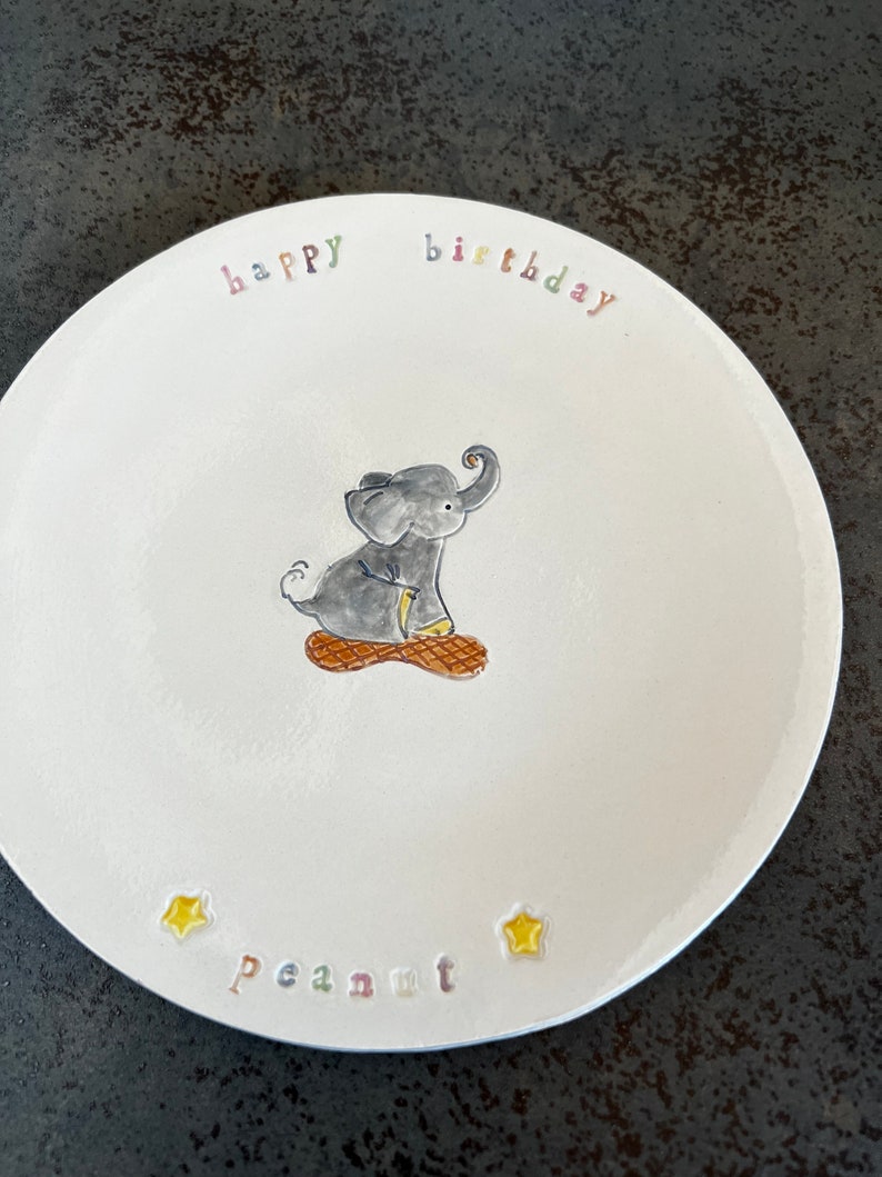 Personalized Ceramic Elephant Birthday Plate, Custom Colorful Dessert Plate for Kids and Adults, Hand Built Ceramic Plate , Birthday Gift image 5