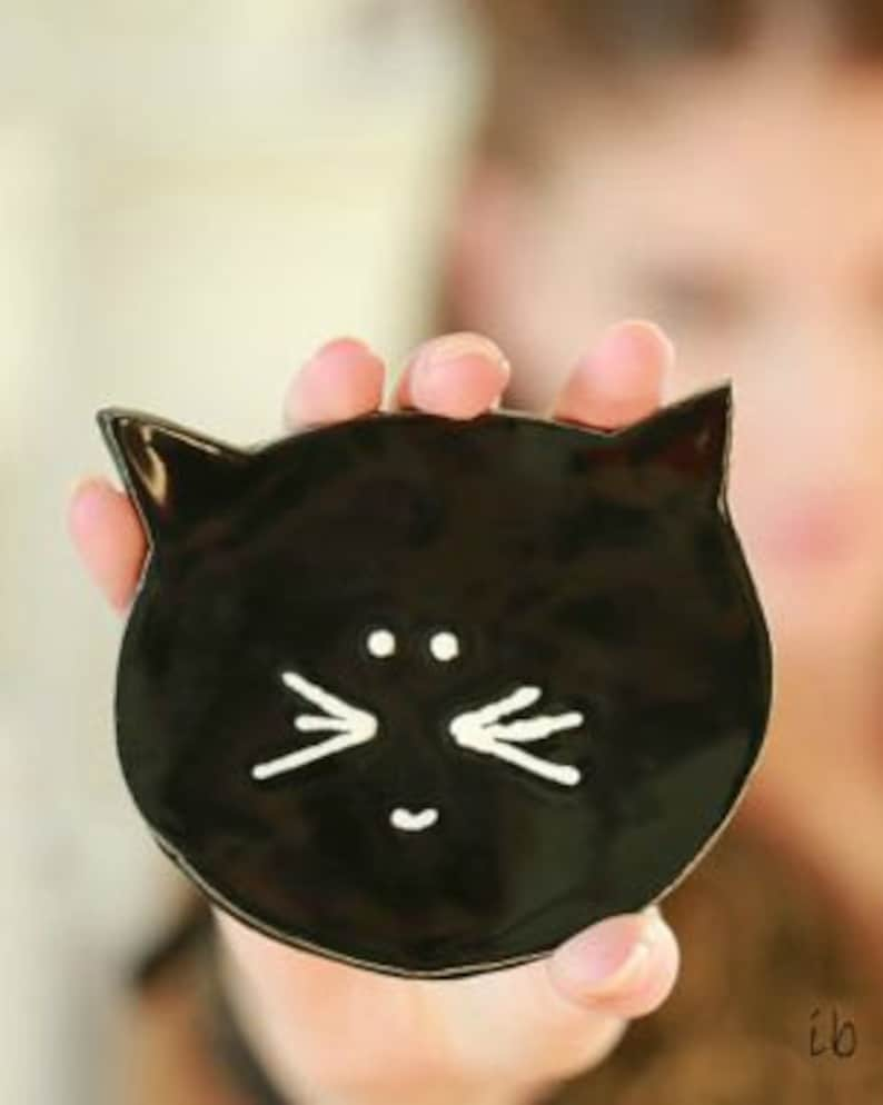 Black Cat Halloween Ceramic Plate Minimalist Kitty Pottery image 0