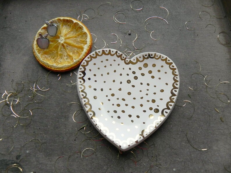 Heart Jewelry Dish Gold Wedding Ceramic Ring Dish Bridal Etsy