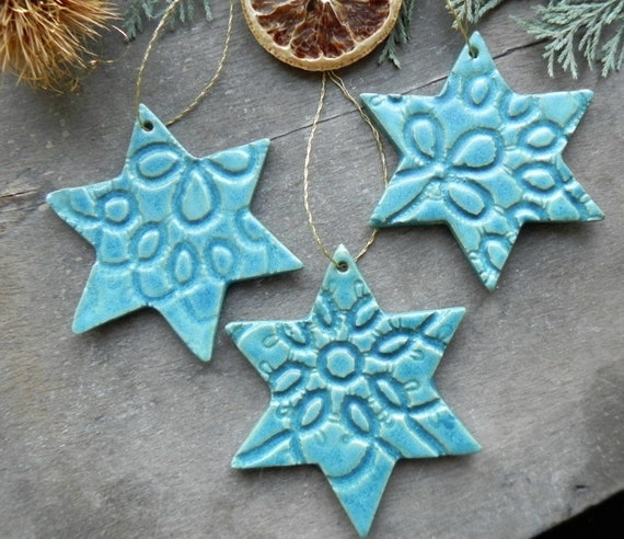 in 2 Größen Keramiksterne Sterne Dekofiguren Weihnachten Deko hellblau