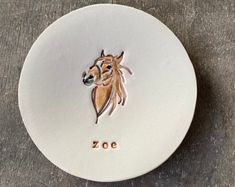 Persoanlized Horse Head Ceramic Plate, Horse Pottery Ring Dish