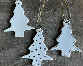 3 enfeites de árvore de Natal de porcelana, decoração de Natal dourada, presente de Natal de cerâmica, decoração de casamento, presente de porcelana de Natal tradicional