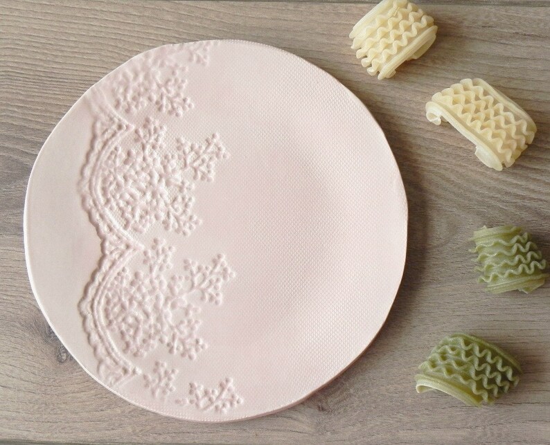 Ceramic Dessert Plate Pink Lace Serving Plate Hand Built Tea Etsy