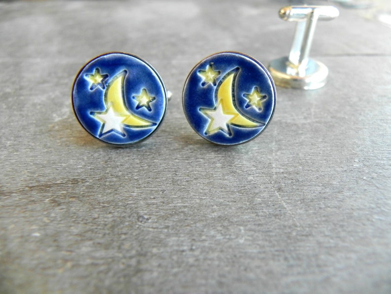 Celestial Cuff Links Wedding Moon and Star Cuff Links Unisex image 0