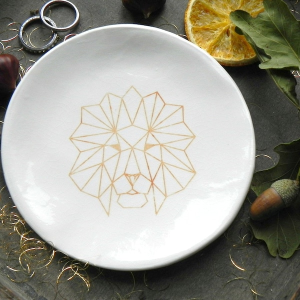 Lion White Porselein Ring Dish, Animal Kingdome, Geometrische Design Lion, Animal Ceramic Plate, Sieraden Dish Home Decor