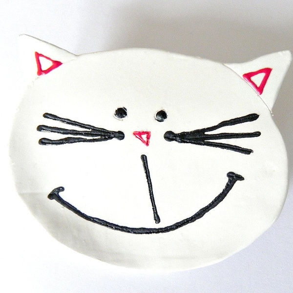 Valentine's Day Cat Ceramic Plate White Kitty Dish Animal Spoon Rest Eco Friendly