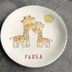 Baby Gift, Personalized Baby and Mother Ceramic Plate, Little Giraffe Dish, Baby Girl, Baby Boy Trinket Dish, Mothe Keepsake, Grandmas Gift