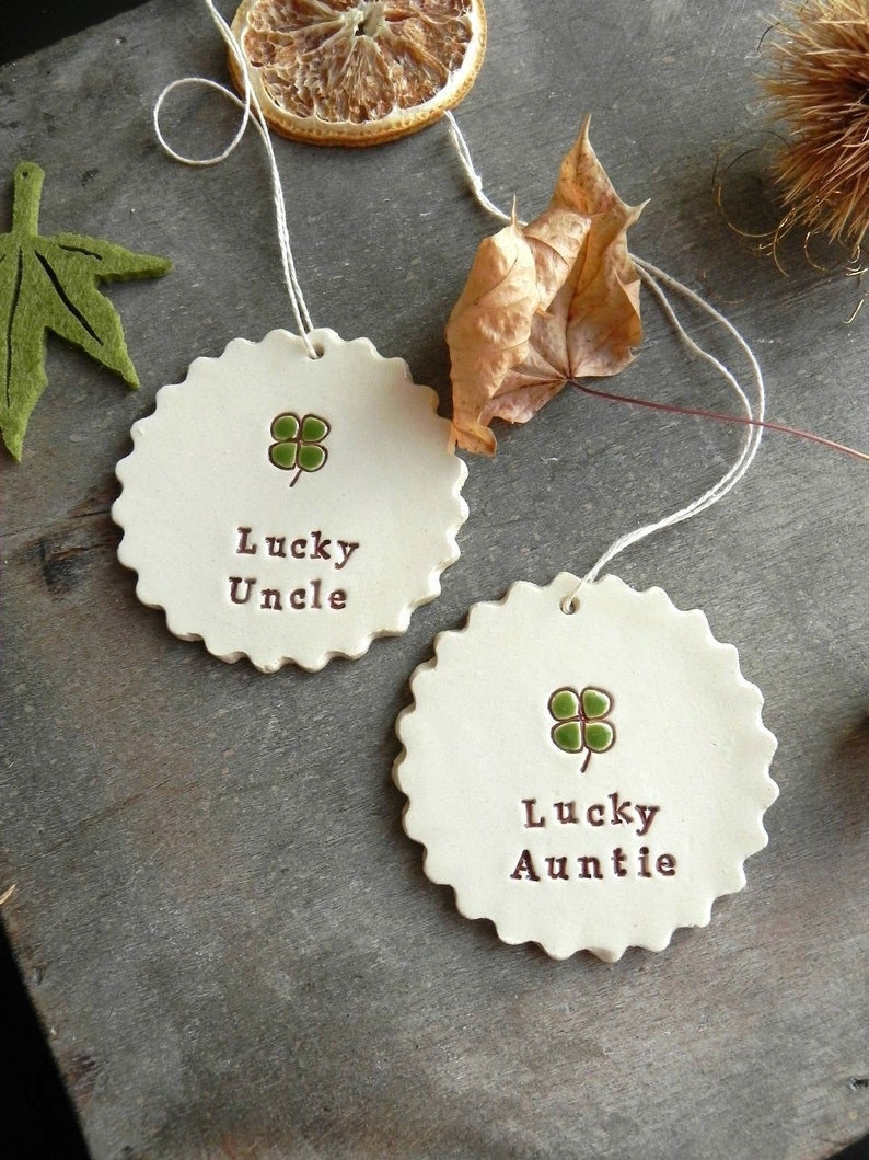 Personalized Lucky Clover Ceramic Christmas Ornaments Set of image 0