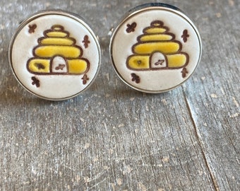 Ceramic Hive Cuff Links, Beekeepers Gifts, Bee Lovers Unisex Cufflinks, Wedding Gifts, Fathers Gift Boyfriend Gift