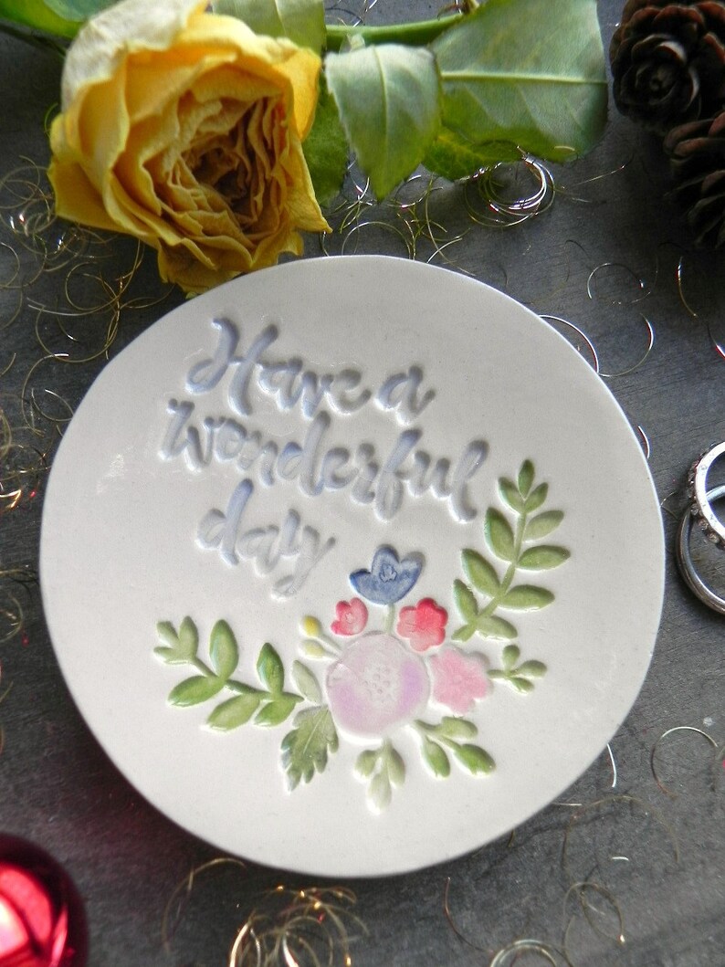 Flower Ring Dish Good Day Ceramic Plate Leaf Ceramic Jewelry Etsy