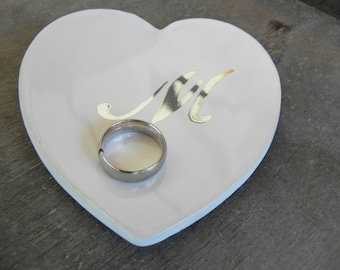 Personalized Ceramic Trinket Dish with Silver Letter, Gold Momnogram Bridal Party Gifts, Heart Dish, Wedding Ring Dish, Gift for Her