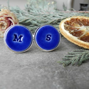 Blue Personalized Cuff Links, Wedding Monogrammed Cuff Links, Father of the Bride Gift, Best Men, Groomsmen Custom Cuff Links image 1