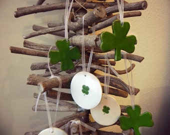 St. Patrick's Day Shamrock and 4 Leaf Ornaments, Lots of Green Lucky Ceramics 3, 4 Leaves Clover, Lucky Home Decoration Gift Set of 3