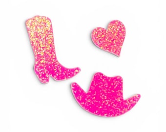 Disco Cowgirl Confetti: Pink Glitter Hat, Boots, Hearts – Bachelorette Party Decor