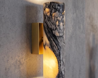 Marble Wall Sconce, Natural Stone Cylinder Up Down Light, Modern Vanity Bedside Hallway Wall Fixture