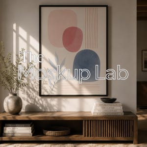 Maqueta de estilo brutalista moderno en PSD y JPG / Exhibidor de arte de pared con marco negro / Listo para objetos inteligentes / Descarga instantánea