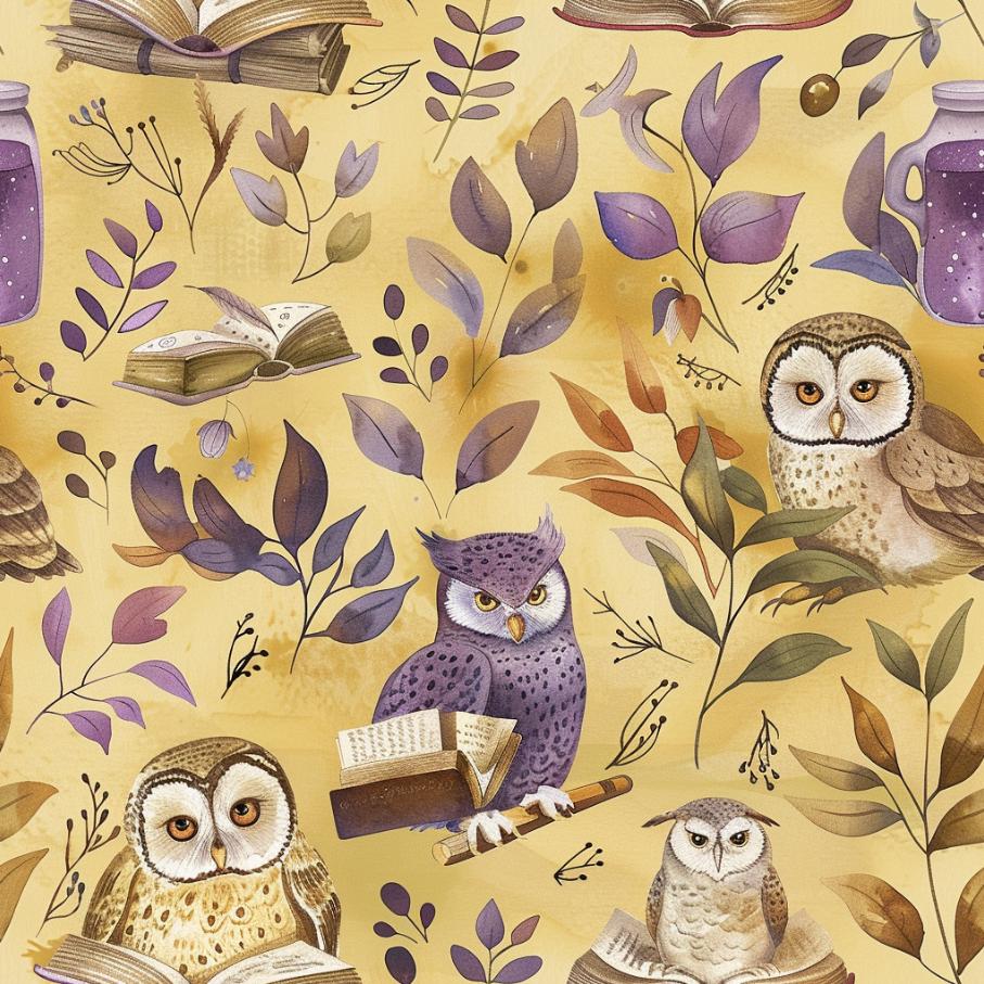 Woodland Owl Fabric Wizard Book Fabric Autumn Leaf Potion Jar Fabric Magic Farmhouse Fabric 100% Cot