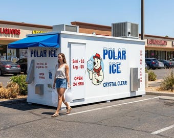 Modelo de quiosco dispensador de hielo moderno a escala HO