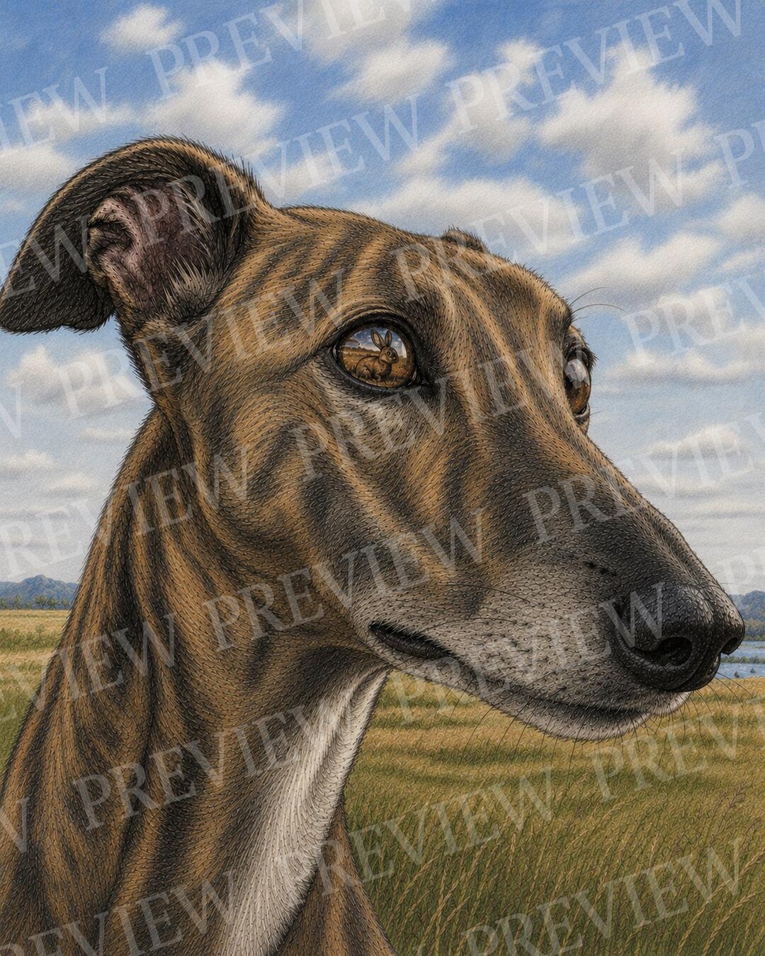 Greyhound Reflection Art Print | Brindle Dog, Rabbit Eye Detail ...