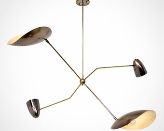 Handmade Brass Balancier Chandelier - Mid Century Modern Sputnik Light, Stilnovo Style Ceiling Fixture, Italian Designer Lighting