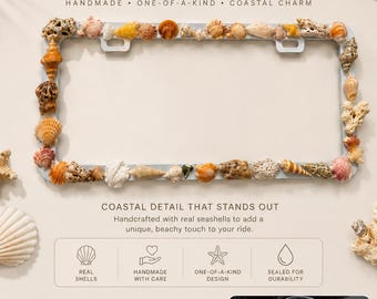 Seashell License Plate Frame | Handmade Coastal Beach Car Accessory