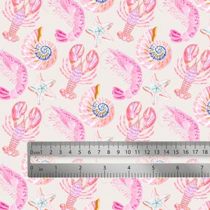 Pink Coastal Fabric, Preppy Nautical Fabric, Lobster Seashell Starfish Fabric, Beach Summer Fabric, 100% Cotton Fabric, Sold By Half Yard image 3