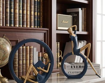Modern Resin Woman Sculpture – Abstract Decorative Statue for Living Room & Bookshelf