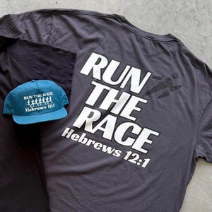 Run The Race Shirt, Hebrews 12:1 Bible Verse Tee, Faith Gym Apparel, Modern Christian Graphic T-Shirt, Religious Gift for Men and Women