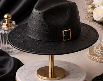 Sombrero Fedora Western de lujo para hombre, hecho a mano, de piel de avestruz repujada