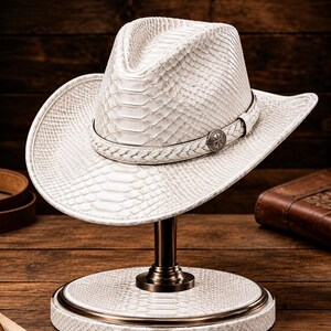 Handmade Python Pattern Leather Cowboy Hat: Western Rancher Style for Men