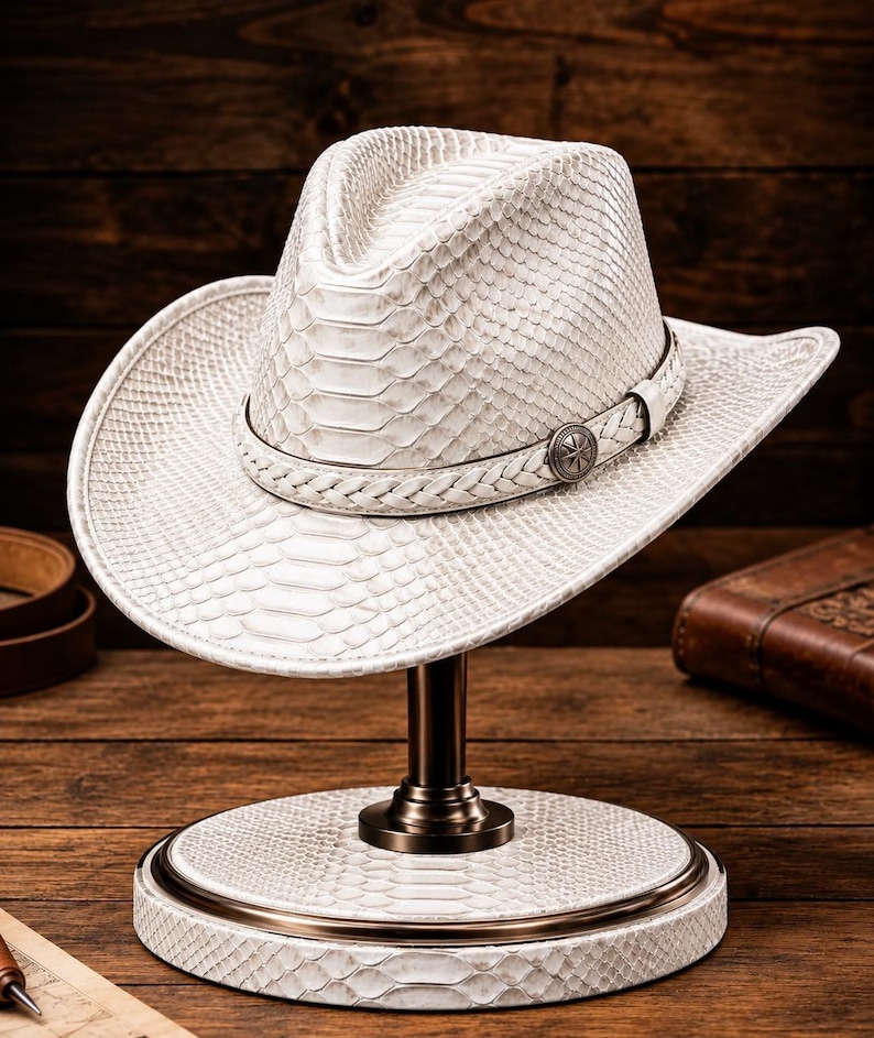 Handmade Python Pattern Leather Cowboy Hat: Western Rancher Style for Men
