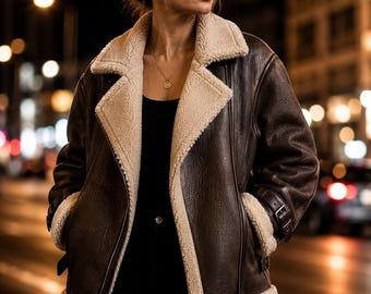 Abrigo reversible de piel de oveja para mujer con capucha, chaqueta de borrego turco.
