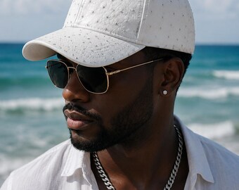 Genuine Leather Embossed Cap Handmade Luxury Ostrich Hat Exotic Textured Stylish Leather