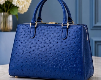Bolso de piel de avestruz auténtica para mujer – Bolso de hombro de lujo hecho a mano – Bolso de mano de piel