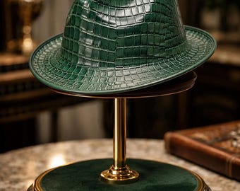 Green Crocodile Embossed Leather Cowboy Hat | Genuine Western Ranch Hat | Luxury  Fedora Hat