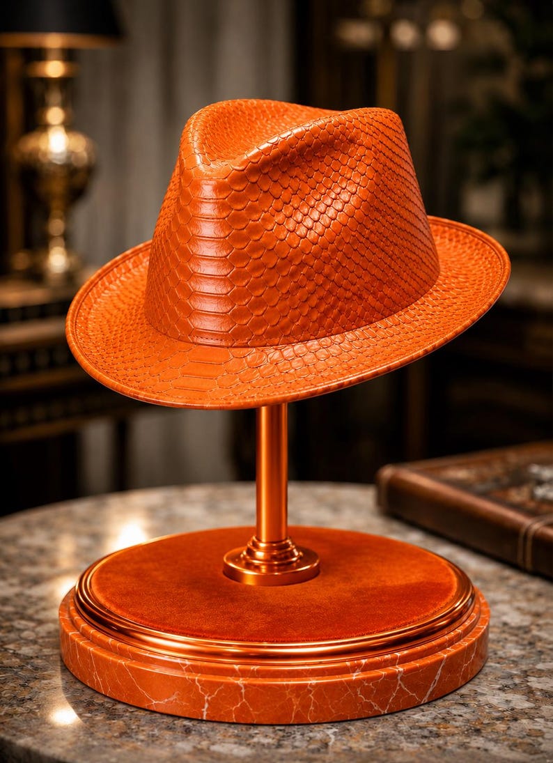 Python Pattern Leather Cowboy Hat for Men Handmade Western Hat Exotic Texture Rancher Hat Gift for Him