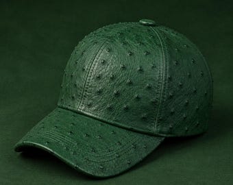 Real Ostrich Baseball Cap Full Quill With Adjustable Closure Strap ,Lederkappe herren