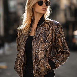 King Python Bomber Leather Jacket Women , Damen Lederjacken