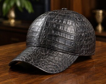 Handmade Black Crocodile Leather Baseball Cap Luxury Street Wear Cap