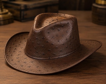 Luxury Ostrich Leather Hat for Men and Women | Handmade Sun Hat