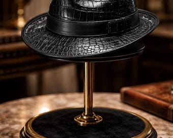 Croc Embossed Leather Fedora Hat for Men & Women, Wide Brim Western Style Hat