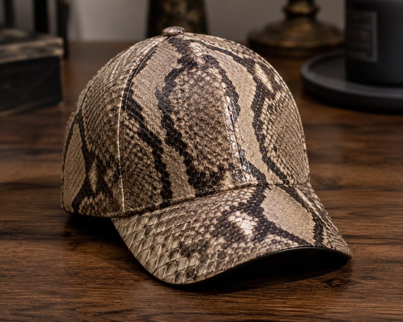 Handmade Python Leather Baseball Cap Real Snakeskin Print Hat