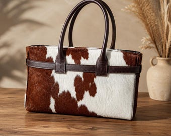Western Cowhide Tote Bag Genuine Leather Purse Hair On Hide Shoulder Handbag