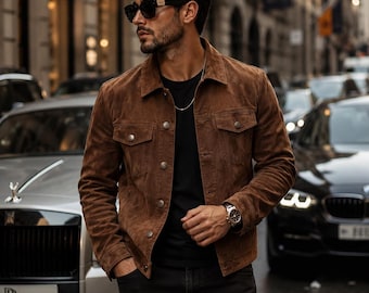 Chaqueta bomber vintage de ante marrón claro para hombre / Chaqueta de ante color tabaco