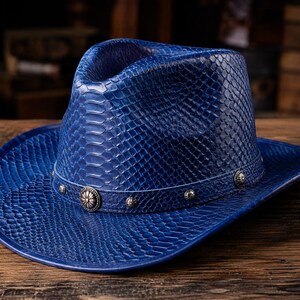Sombrero vaquero de piel de serpiente auténtica, hecho a mano, estilo western.