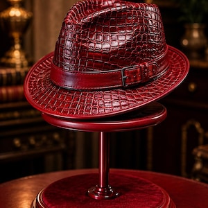 Sombrero fedora de piel con relieve de cocodrilo para hombre y mujer, de ala ancha, estilo western.